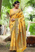 Daffodil Yellow Banarasi Saree banarasi saree blouse design