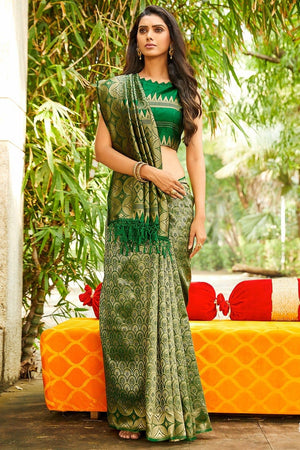 Dark Green Banarasi Saree
