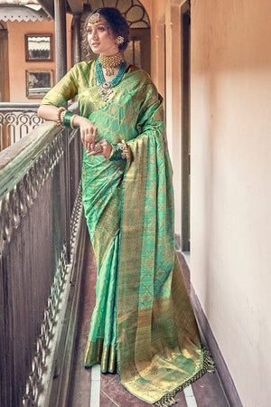Dark Sea Green Banarasi Saree