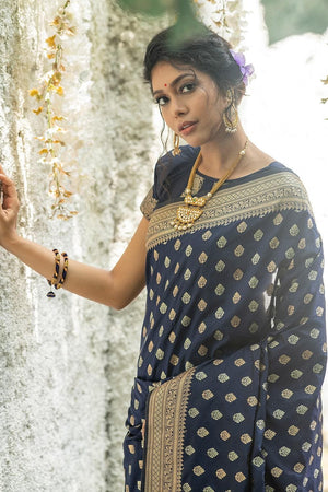 Denim Blue Banarasi Butti Saree