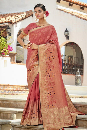 Designer Indian Red Zari Woven Cotton Banarasi