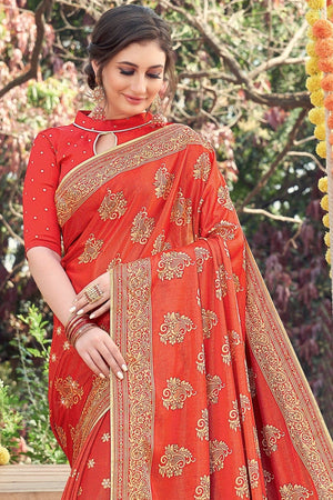 Desire Red Printed Banarasi