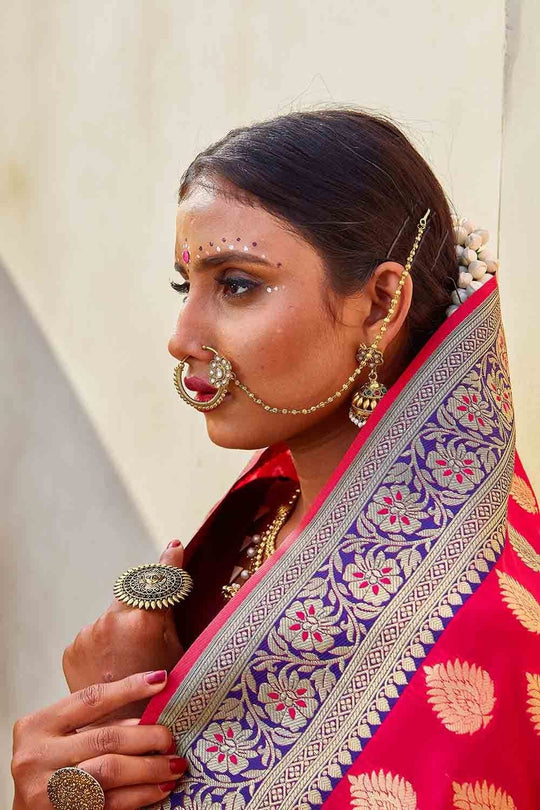 Desire Red Zari Butta Woven Banarasi Saree Banarasi Saree Desire Red Zari Butta Woven Banarasi Saree saree online