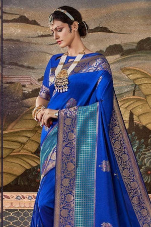 Egyptian Blue Zari Woven Banarasi Saree