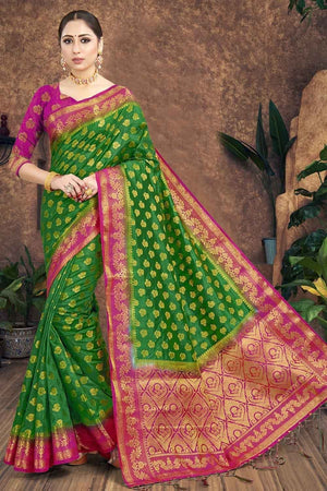 Emerald Green Zari Butta Saree