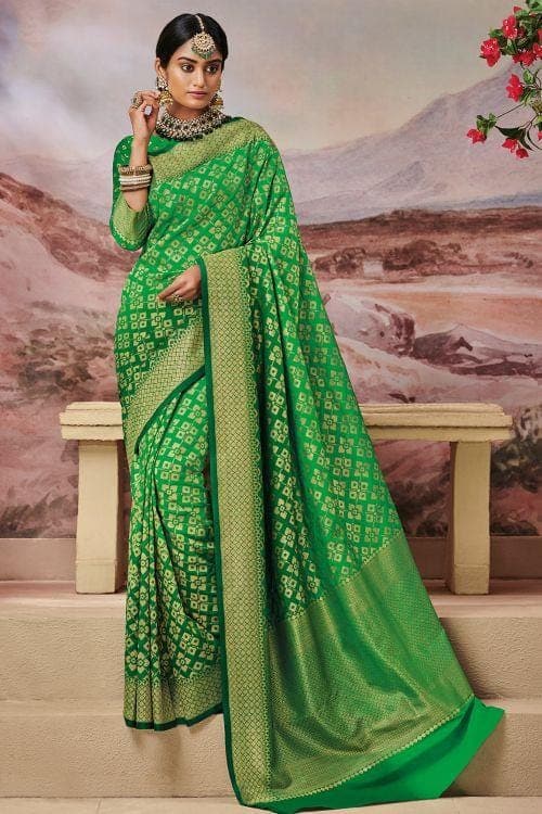 Green Zari Woven Embellished Brocade Banarasi Silk Saree