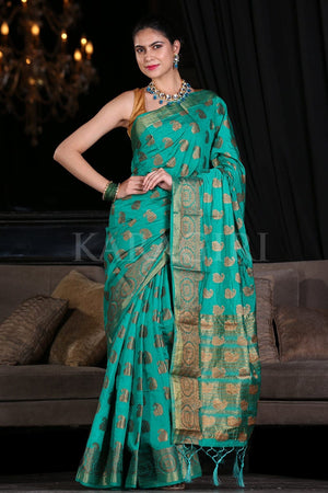 Fern Green Zari Butta Woven Banarasi Saree