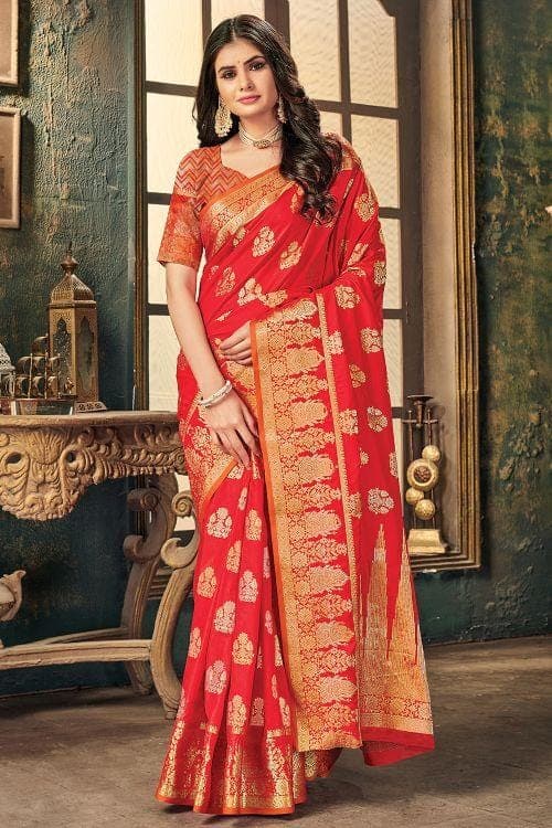 Ferrari Red Banarasi Saree banarasi silk saree