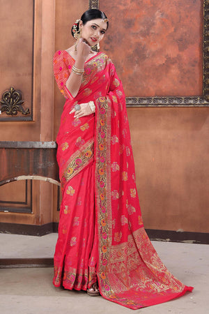 Fiery Rose Banarasi Saree