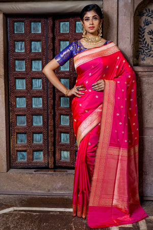 Fiery Rose Pink Banarasi Saree