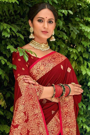 Fire Brick Red Banarasi Saree