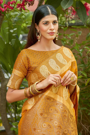 Fire Mustard Banarasi Saree