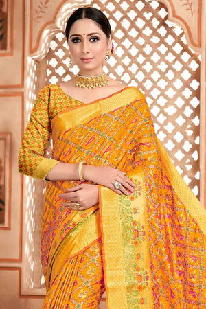 Fire Yellow Banarasi Saree