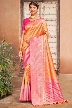 Fire Yellow Banarasi Saree