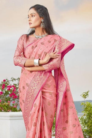 Flamingo Pink Banarasi Raw Silk Saree