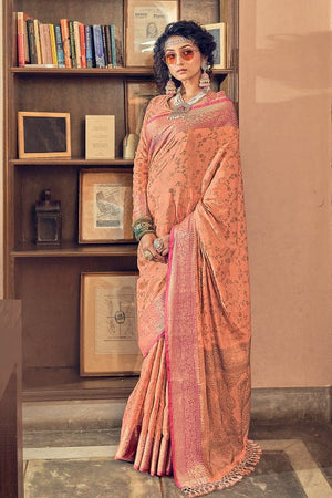 Flamingo Pink Banarasi Saree