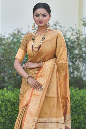 Flaxen Yellow Banarasi Saree