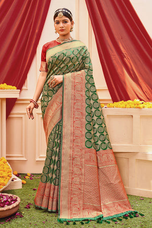 Forest Green Banarasi Saree