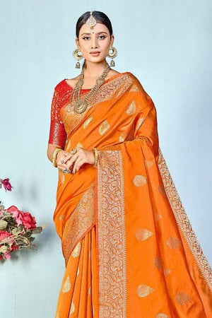 Gold Yellow Zari Butta Woven Banarasi Saree