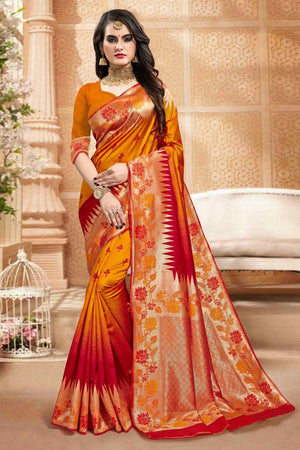 Gold Yellow Zari Woven Banarasi Saree
