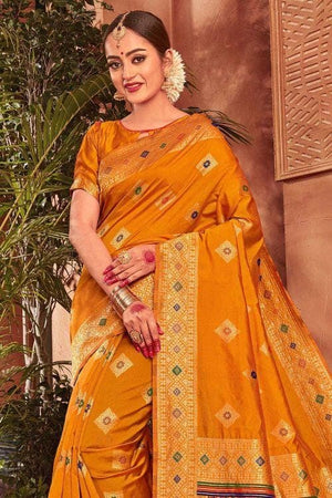 Gold Yellow Zari Woven Banarasi Saree