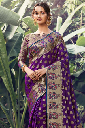Grape Purple Banarasi Saree