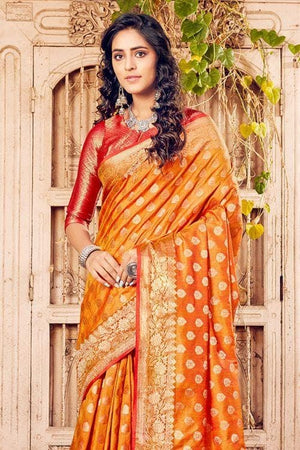 Honey Orange Small Butta Woven Banarasi Saree