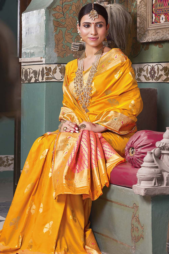 Honey Yellow Banarasi Saree banarasi silk saree