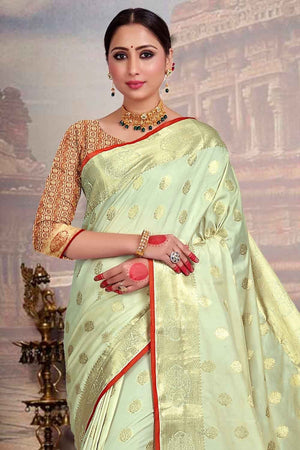 Honeydew Cream Zari Butta Saree