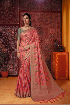 Hot Pink Banarasi Cotton Saree