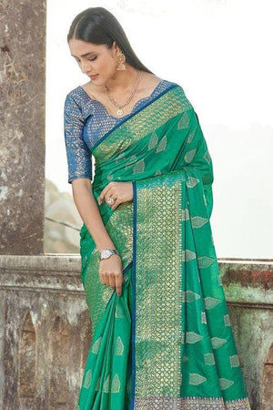 Jade Green Zari Butta Woven Banarasi Saree