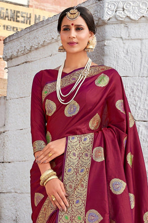 Jam Purple Zari Woven Banarasi Saree