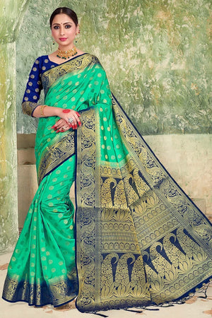 Jungle Green Zari Butta Banarasi Saree