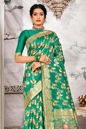 Jungle Green Zari Motif Banarasi Saree