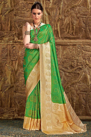 Kelly Green Banarasi Saree