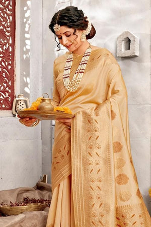 Latte Yellow Banarasi Saree