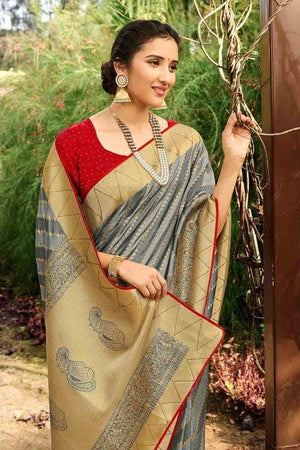 Lava Grey Zari Butta Banarasi Saree