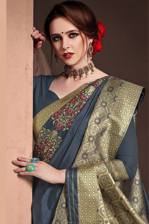 Lead Grey Banarasi Saree