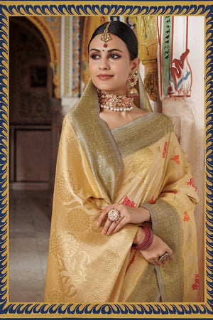 Light Gold Zari Woven Banarasi Saree