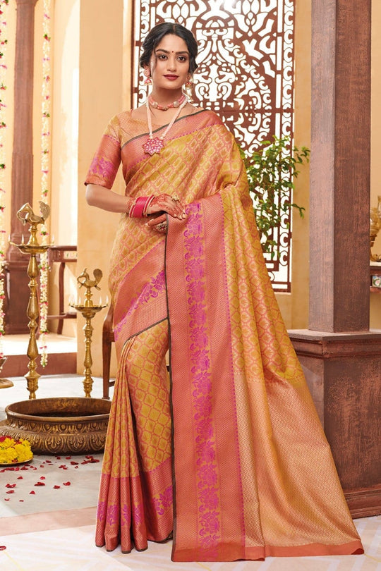 Light Yellow Zari Woven Banarasi Saree banarasi saree
