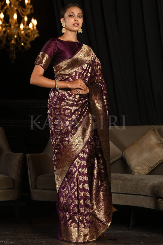 Maroon Banarasi Silk Saree With Blouse Piece Banarasi Saree Magenta Banarasi Saree saree online