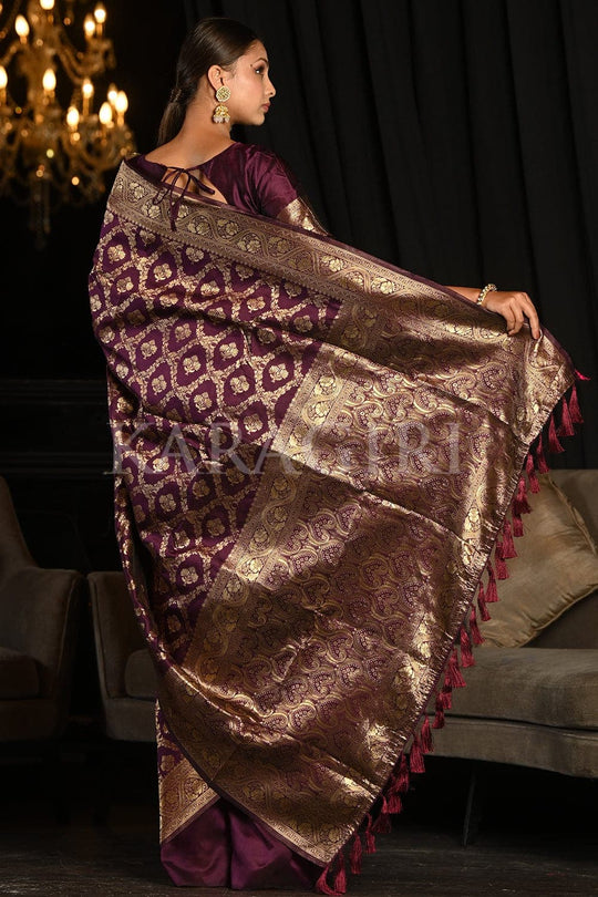 Maroon Banarasi Silk Saree With Blouse Piece Banarasi Saree Magenta Banarasi Saree saree online