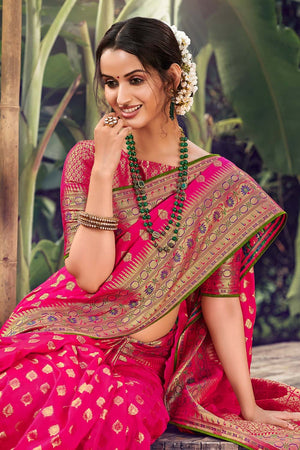 Magenta Pink Banarasi Saree