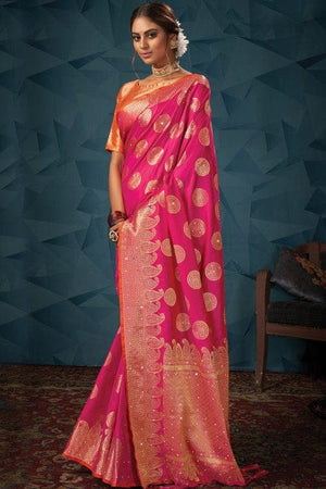 Magenta Pink Banarasi Saree