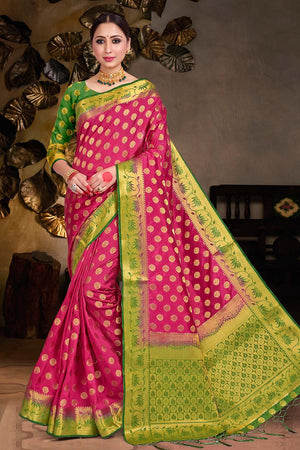 Magenta Pink Zari Butta Banarasi Saree