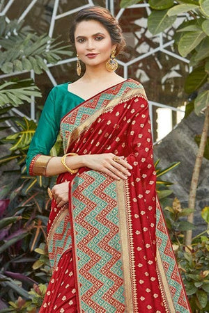 Mahogany Red Zari Butta Banarasi Saree