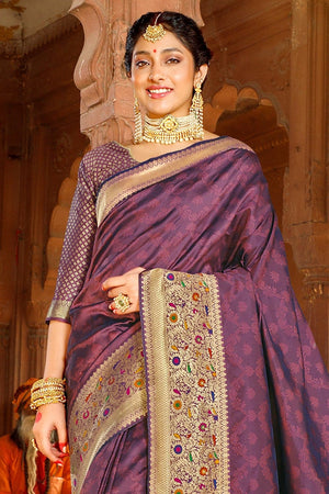 Mauve Purple Zari Woven Banarasi Saree