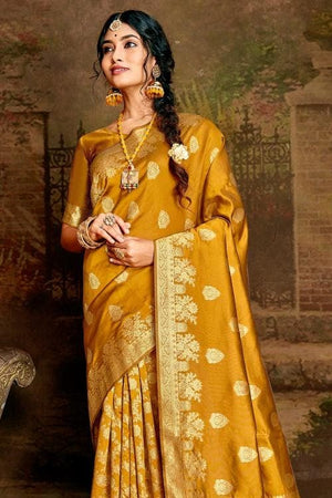 Medallion Yellow Banarasi Saree