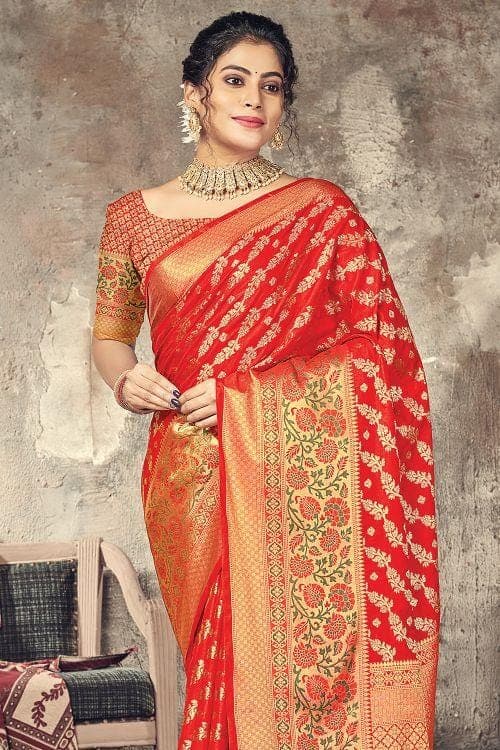 Merlot Red Banarasi Saree silk saree