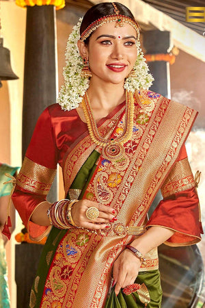 Moss Green Banarasi Saree